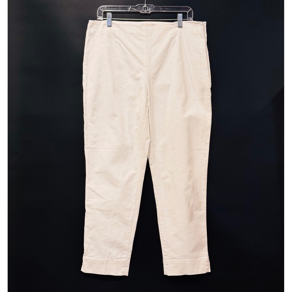 Ellen Tracy Pants Women 12 White Ankle Crop Side Zip Cotton Stretch Trousers